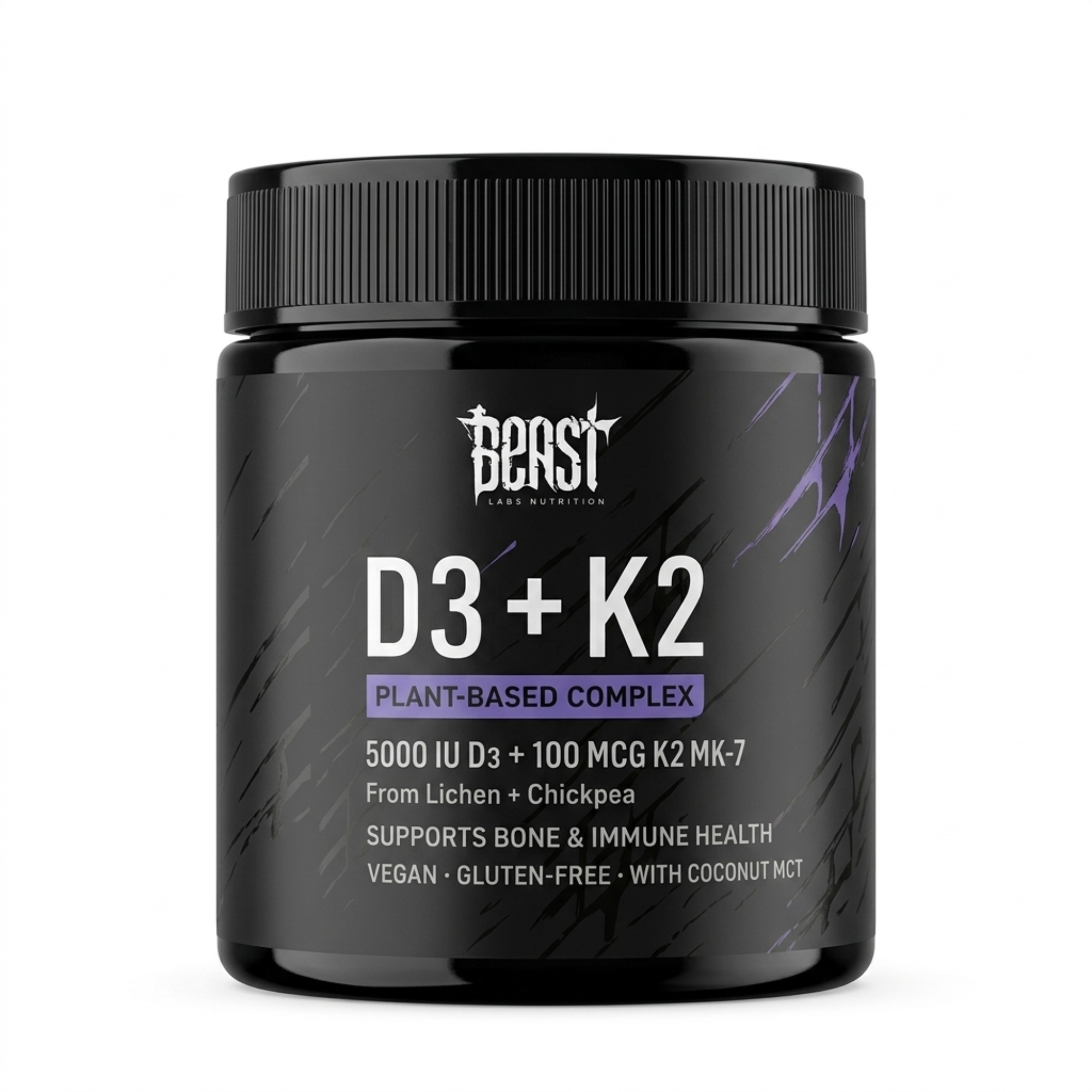Vitamin D3 + K2 (MK-7) Plant-Based Complex by Beast Labs Nutrition
